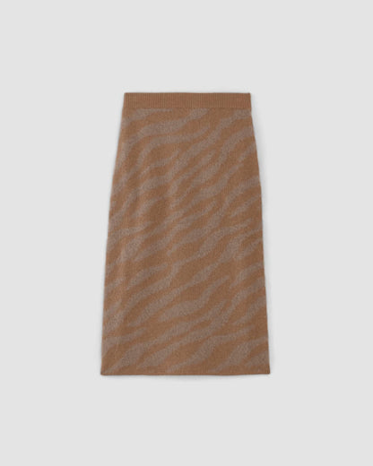 The Alpaca Tiger Jacquard Skirt | Camel / Medium Brown