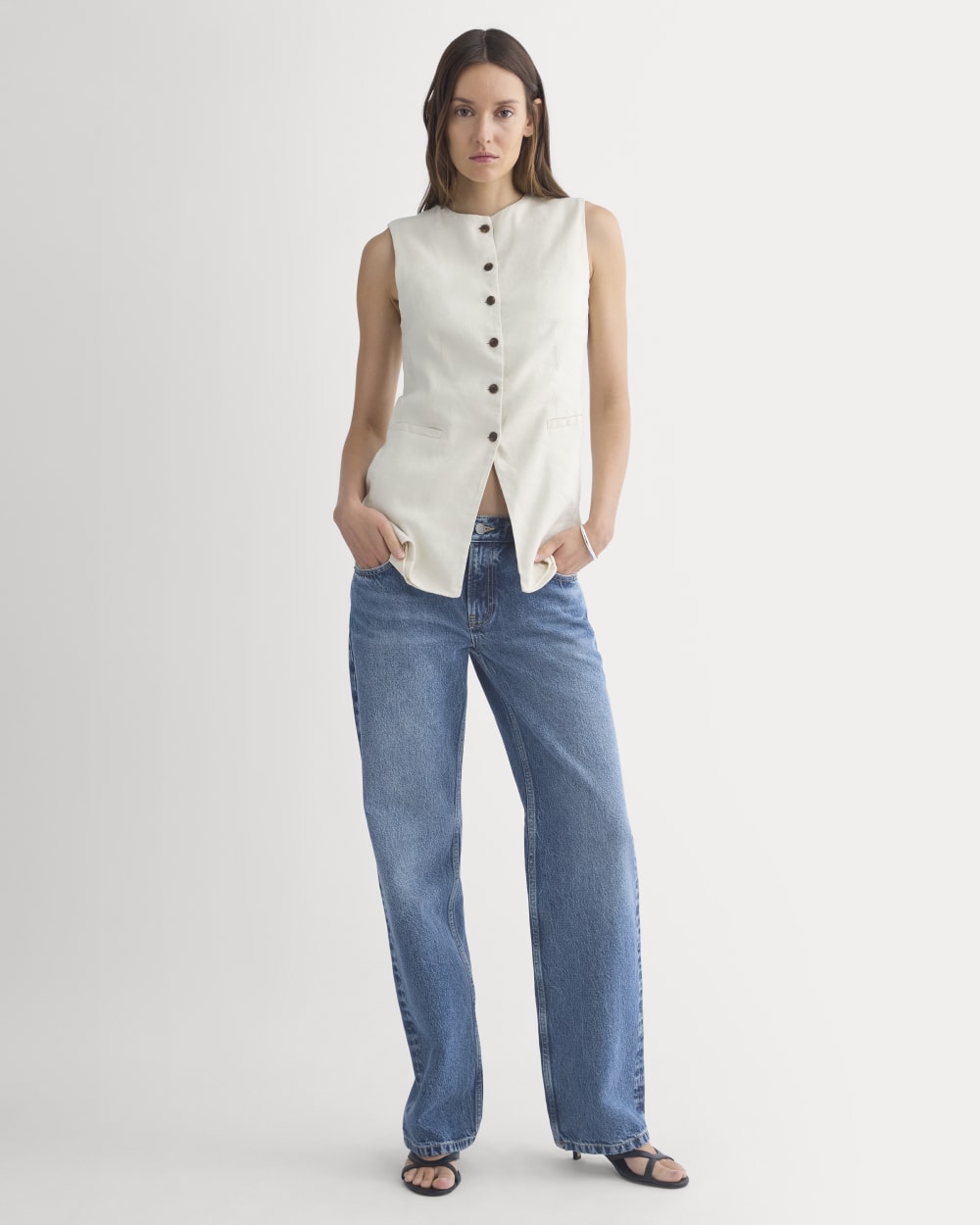 Long Vest in Stretch Linen | Birch