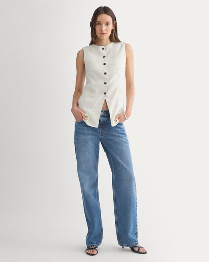 Long Vest in Stretch Linen | Birch