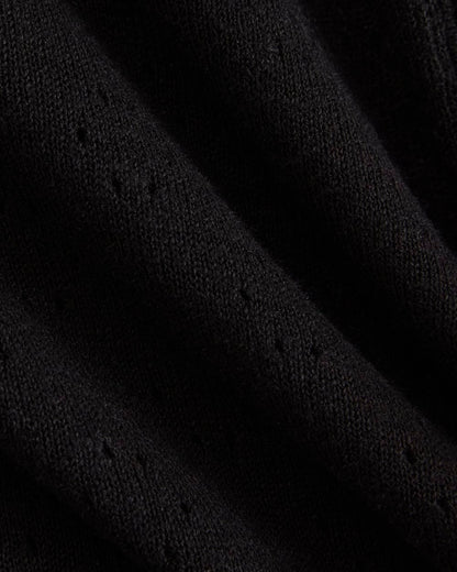 Lace Trim Cardigan in Fine Linen | Black