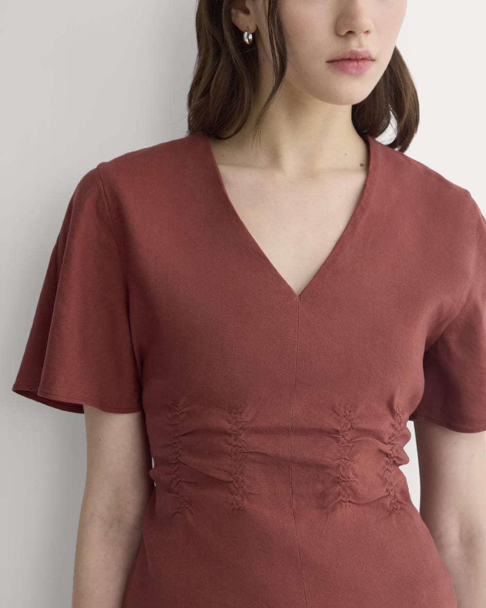 Cinched Top in Stretch Linen | Henna Red