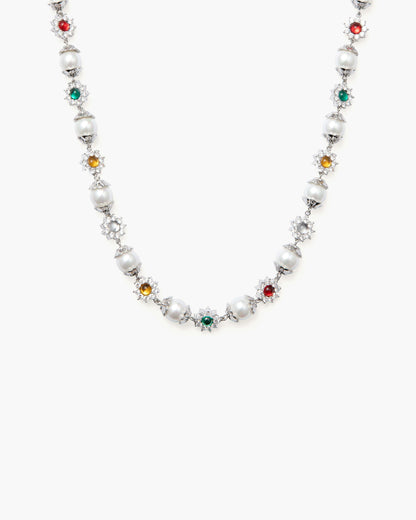 Daisy Pearl Necklace in Silver