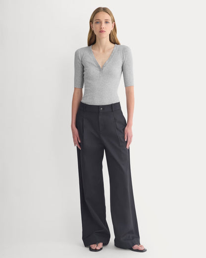 Luxe Rib V-Neck Henley | Heathered Light Grey