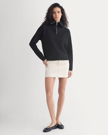 Double Knit Half-Zip in Cotton Merino | Black