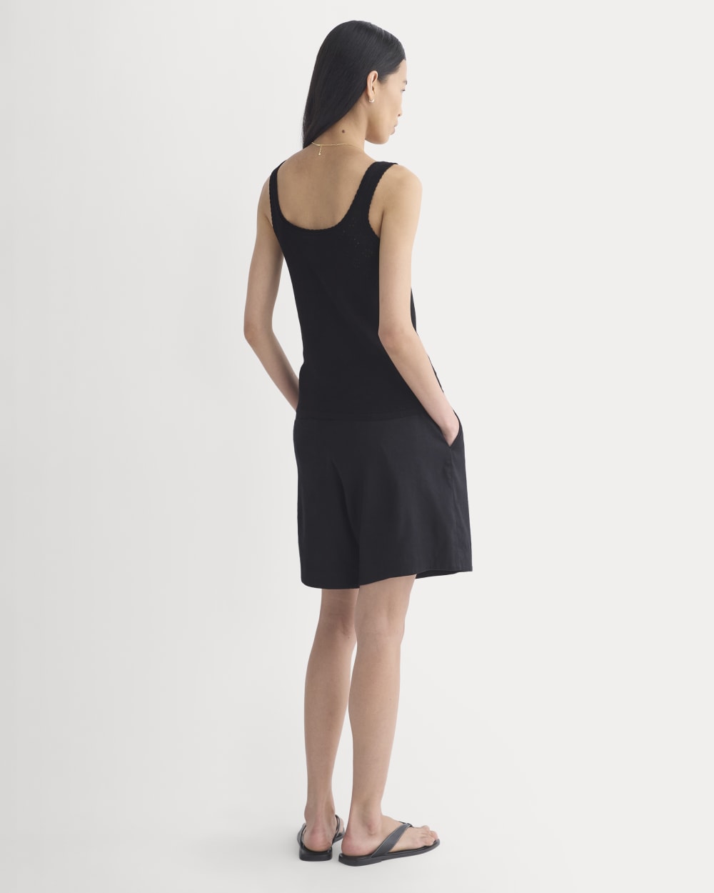Lace-Trimmed Tank in Fine Linen | Black