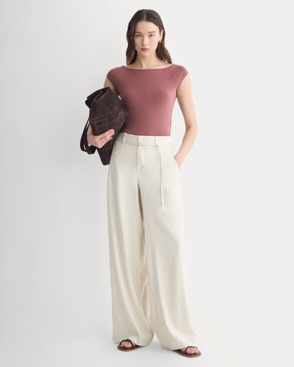 Boatneck Cap-Sleeve Top in Butterknit | Henna Red