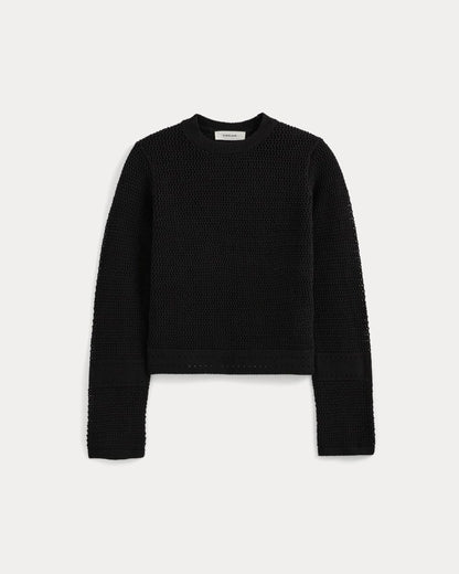 Open Knit Long-Sleeve Crew in Everyday Cotton | Black