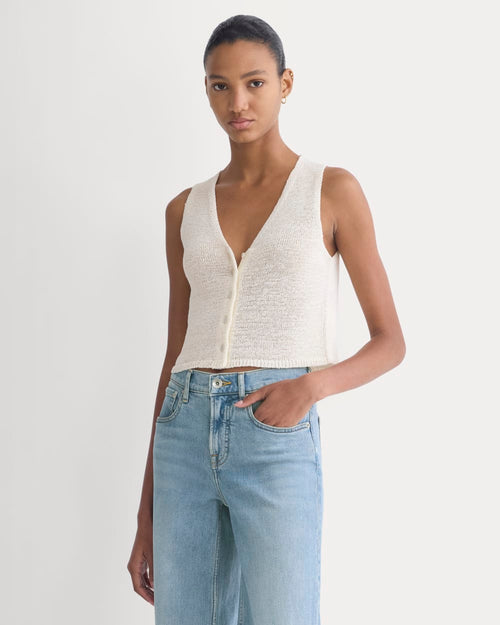 Button-Front Tank in Tape Yarn | Bone
