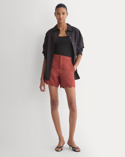 Scalloped Edge Short in Linen | Henna Red