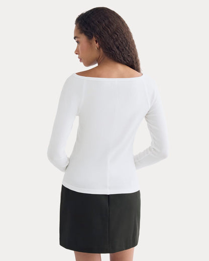 Luxe Rib Boatneck Top | White