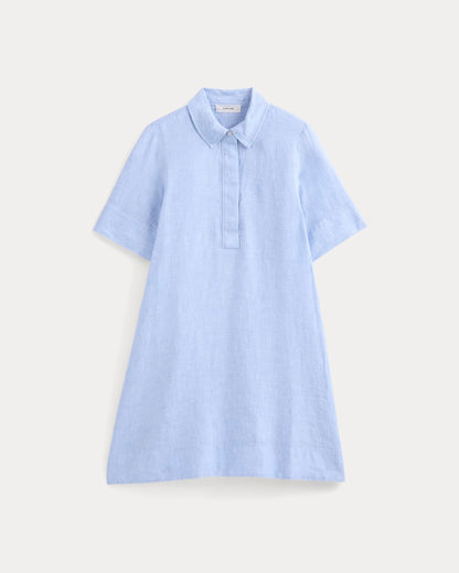 Mini Popover Shirtdress in Linen | Light Blue
