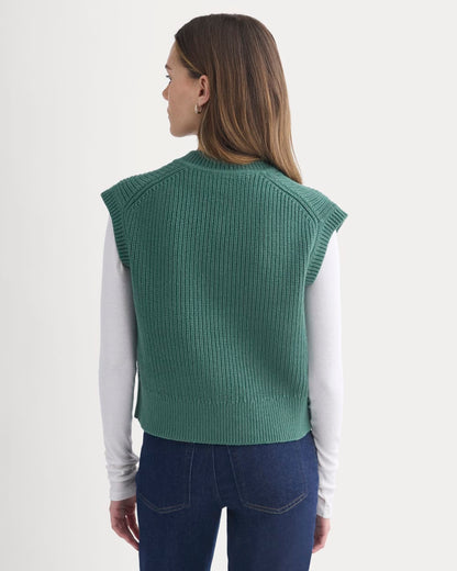 Ribbed V-Neck Vest in Everyday Cotton | Hunter Green