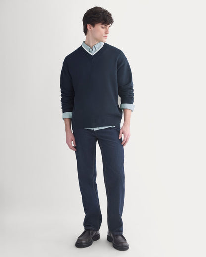 Relaxed V-Neck Sweater in Everyday Cotton | Deep Navy