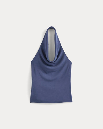 Halter Cowlneck Top in Butterknit | Washed Navy