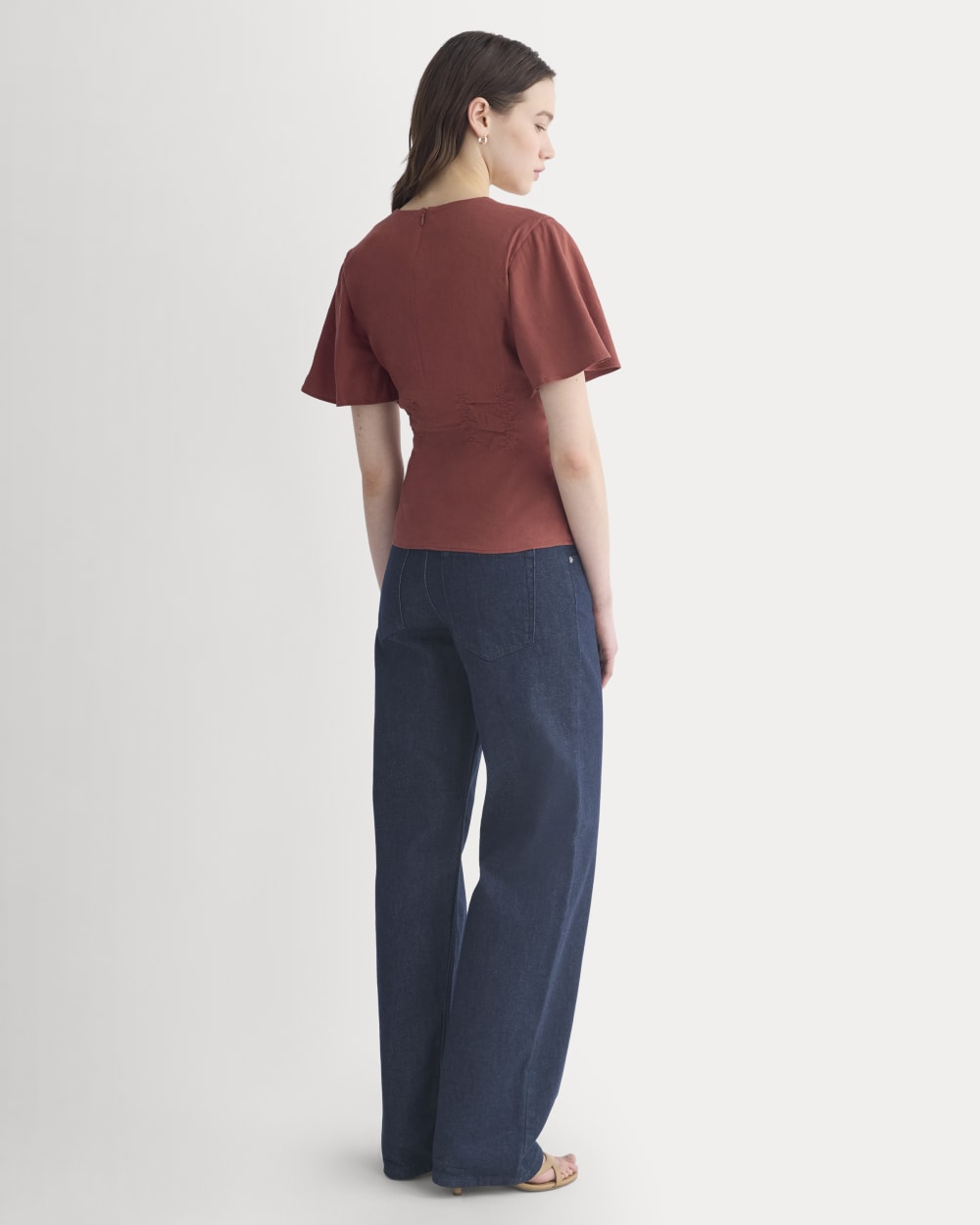 Cinched Top in Stretch Linen | Henna Red
