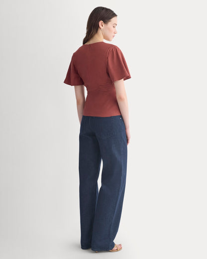 Cinched Top in Stretch Linen | Henna Red