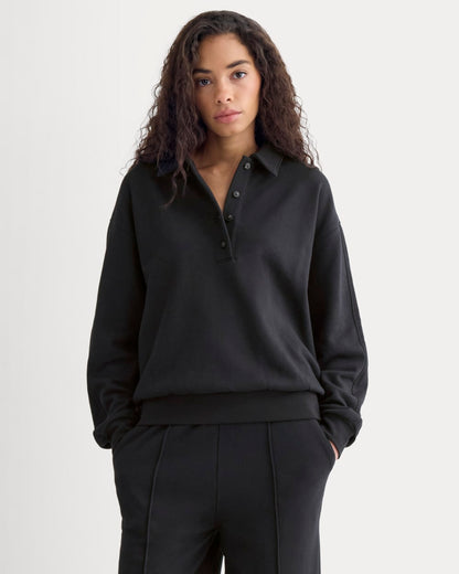 Lightweight Terry Polo Sweatshirt | Black