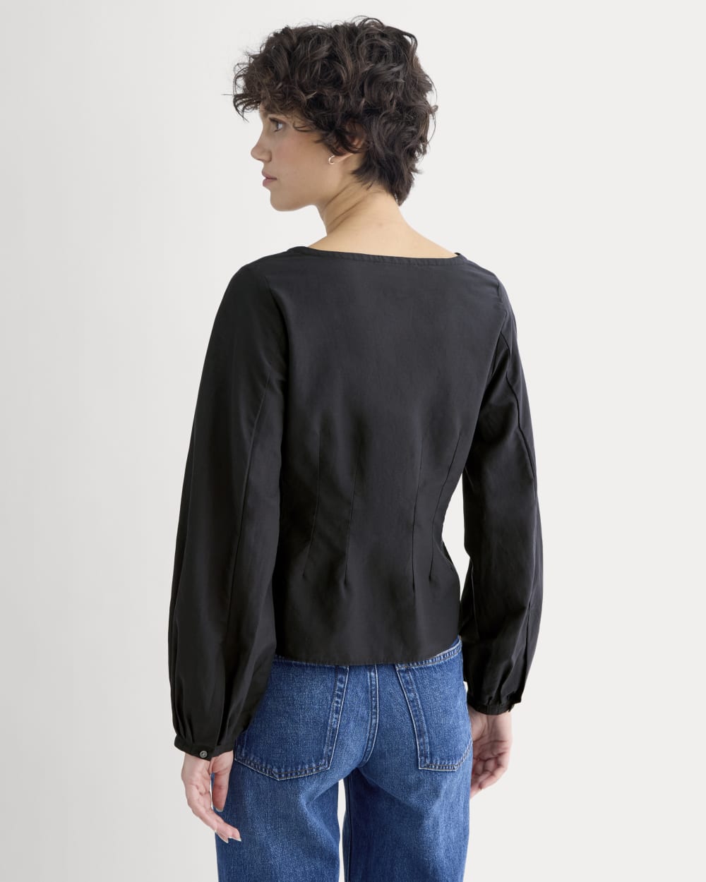 Balloon Sleeve Top in Cotton Silk | Black