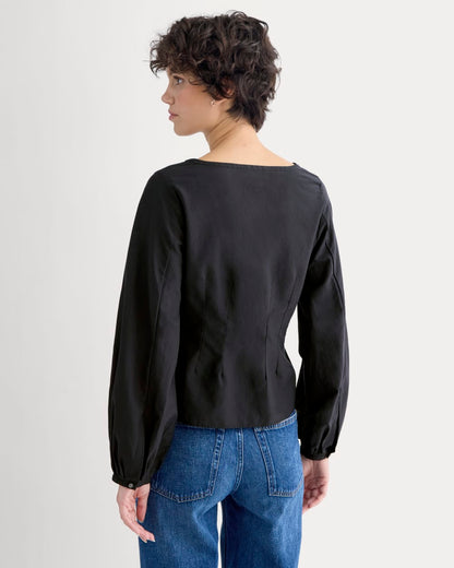 Balloon Sleeve Top in Cotton Silk | Black