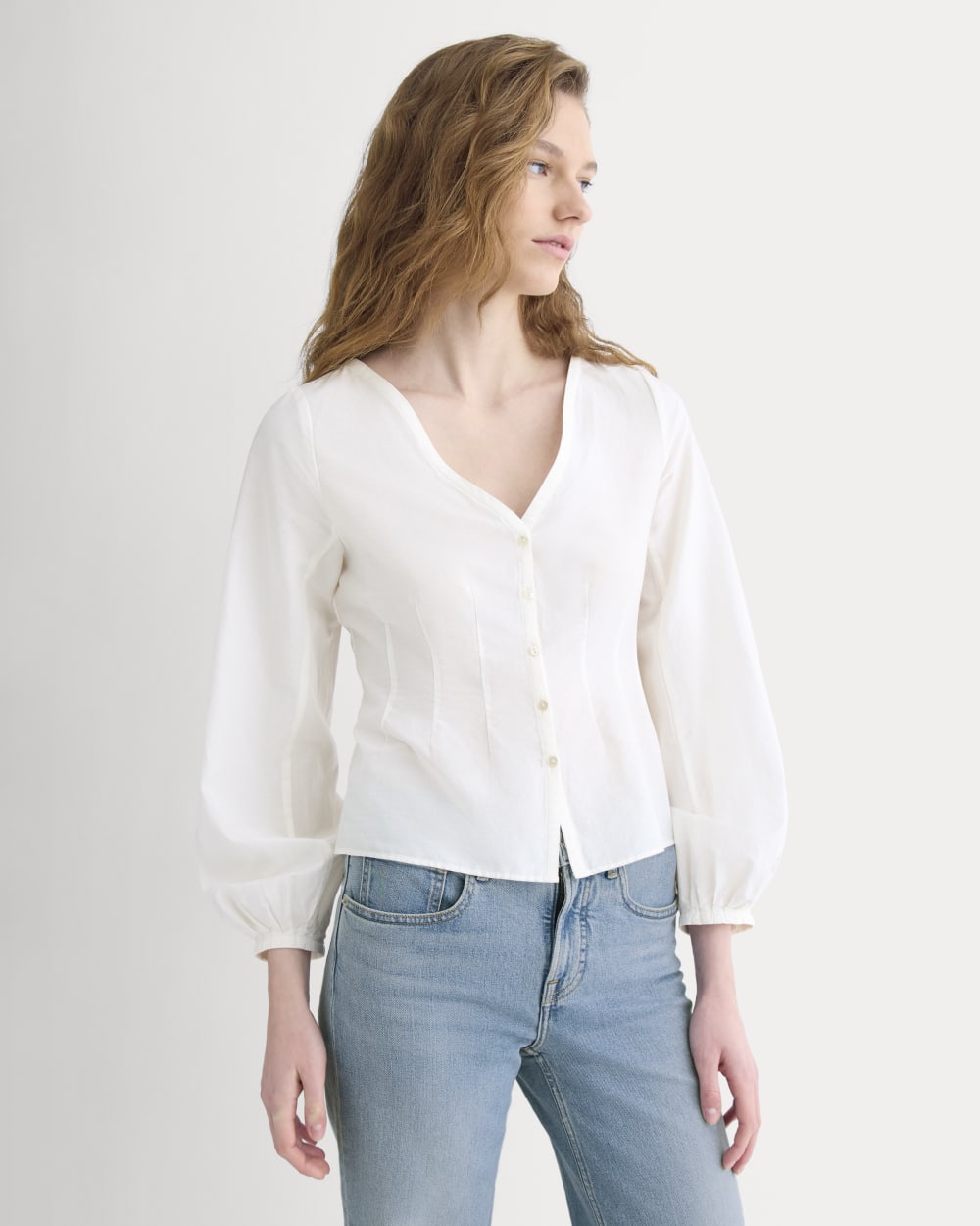 Balloon Sleeve Top in Cotton Silk | Bone