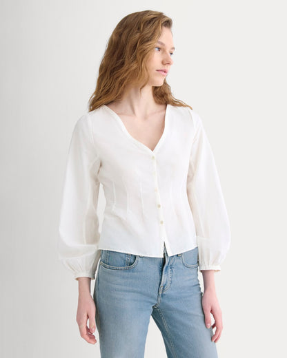 Balloon Sleeve Top in Cotton Silk | Bone