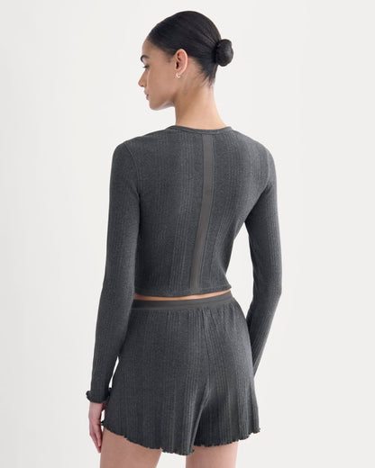 Lounge Rib Cropped Shirt | Heathered Soot