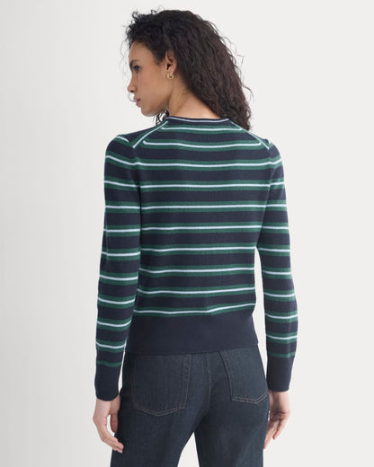 Cashmere Slim Crew Sweater | Hunter Green/Open Air Blue