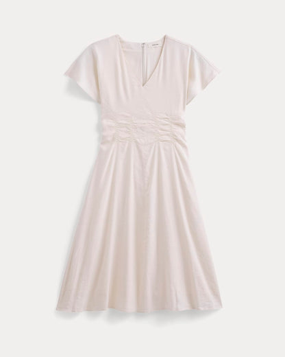 Cinched Dress in Stretch Linen | Bone