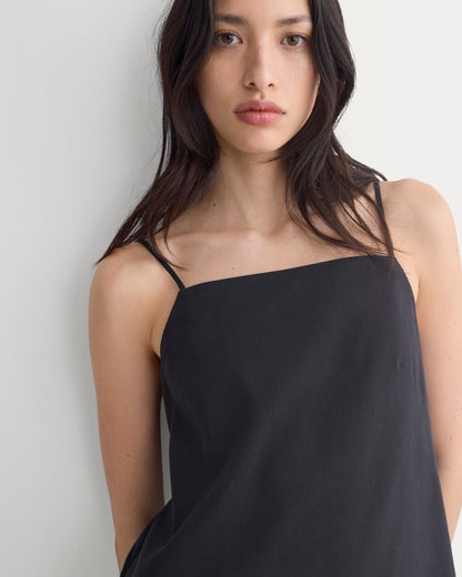 Mini Shift Dress in Stretch Linen | Black