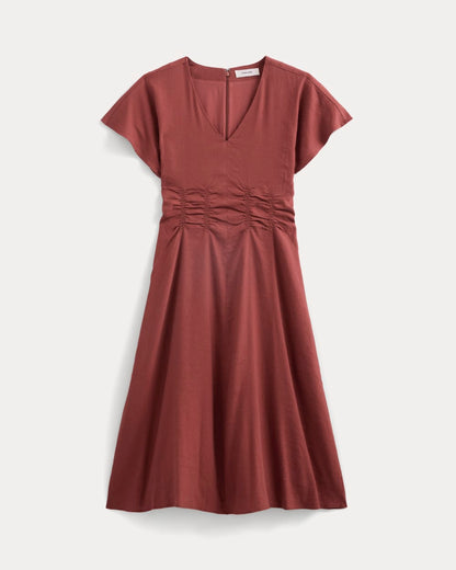Cinched Dress in Stretch Linen | Henna Red