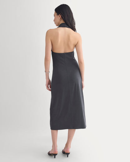 Cowlneck Halter Dress in Butterknit | Black