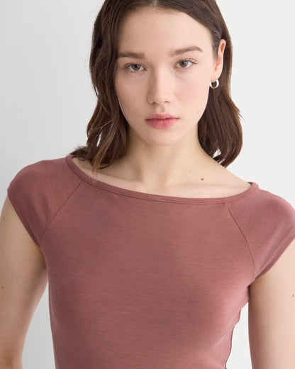 Boatneck Cap-Sleeve Top in Butterknit | Henna Red