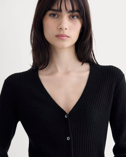Cashmere Ribbed V-Neck Cardigan | Black