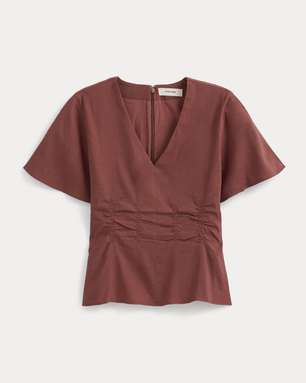 Cinched Top in Stretch Linen | Henna Red