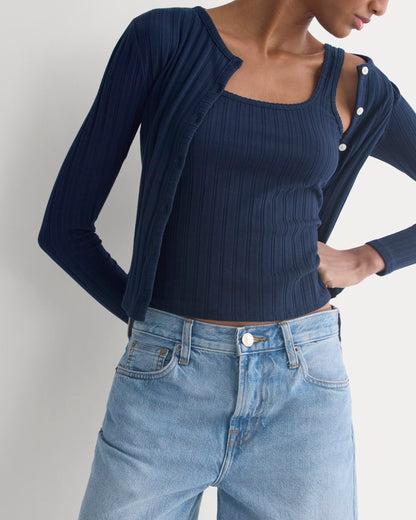 Scoop-Neck Tank in Pointelle | Deep Navy