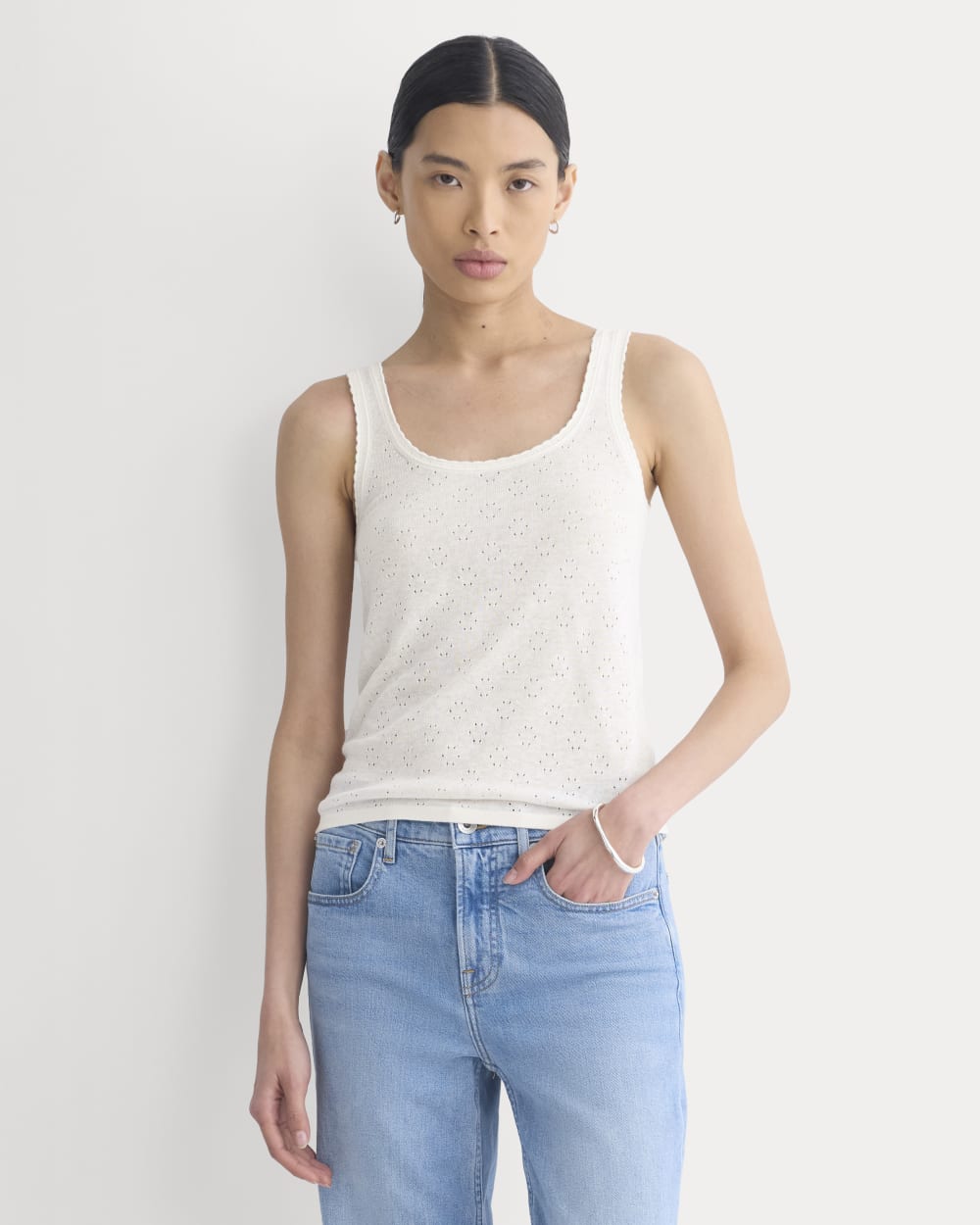 Lace-Trimmed Tank in Fine Linen | Bone