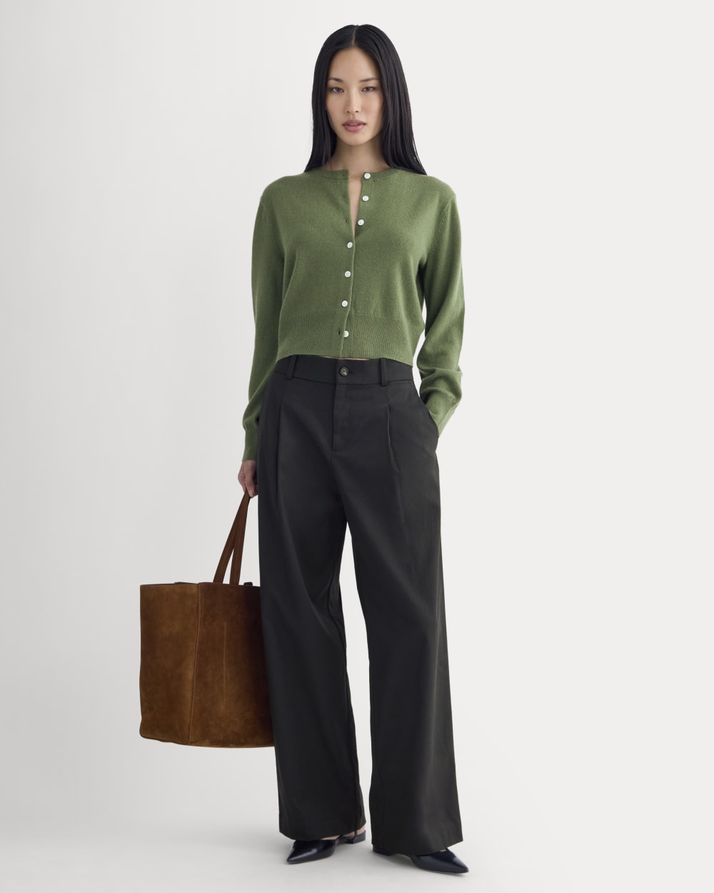 Cashmere Cropped Cardigan | Forest Green