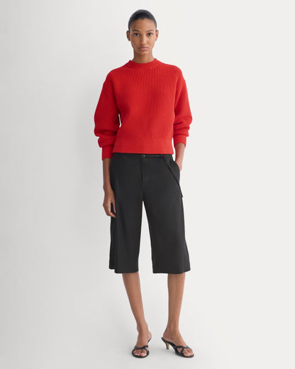 Cropped Ribbed Crew in Everyday Cotton | Fiery Red