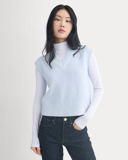 Ribbed V-Neck Vest in Everyday Cotton | Skywriting