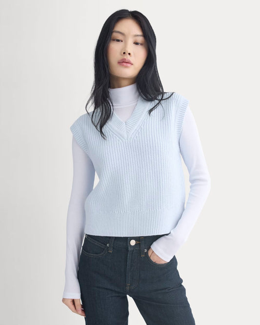 Ribbed V-Neck Vest in Everyday Cotton | Skywriting