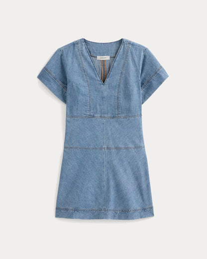 Denim Short-Sleeve Dress | Light Indigo