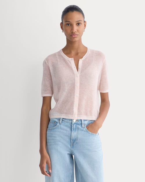 The Air Alpaca™ Short-Sleeve Cardigan | Soft Pink