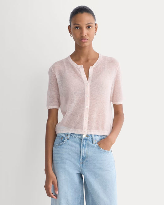 The Air Alpaca™ Short-Sleeve Cardigan | Soft Pink