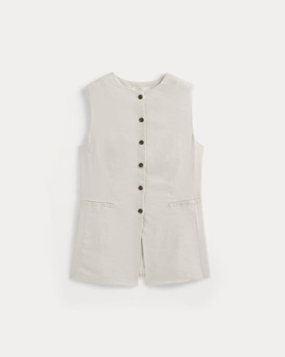 Long Vest in Stretch Linen | Birch