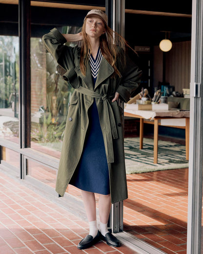 Drapey Twill Trench | Olive Night