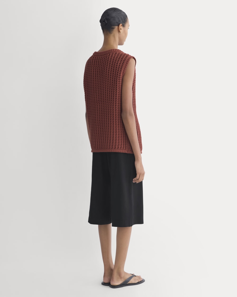 Open-Knit Tunic Vest in Elevated Cotton | Henna Red