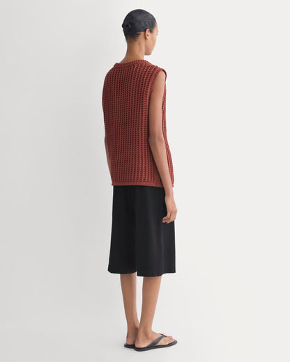 Open-Knit Tunic Vest in Elevated Cotton | Henna Red