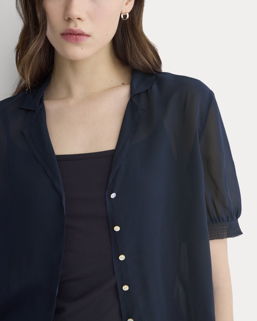 Notch Collar Shirt in Silk Georgette | Navy