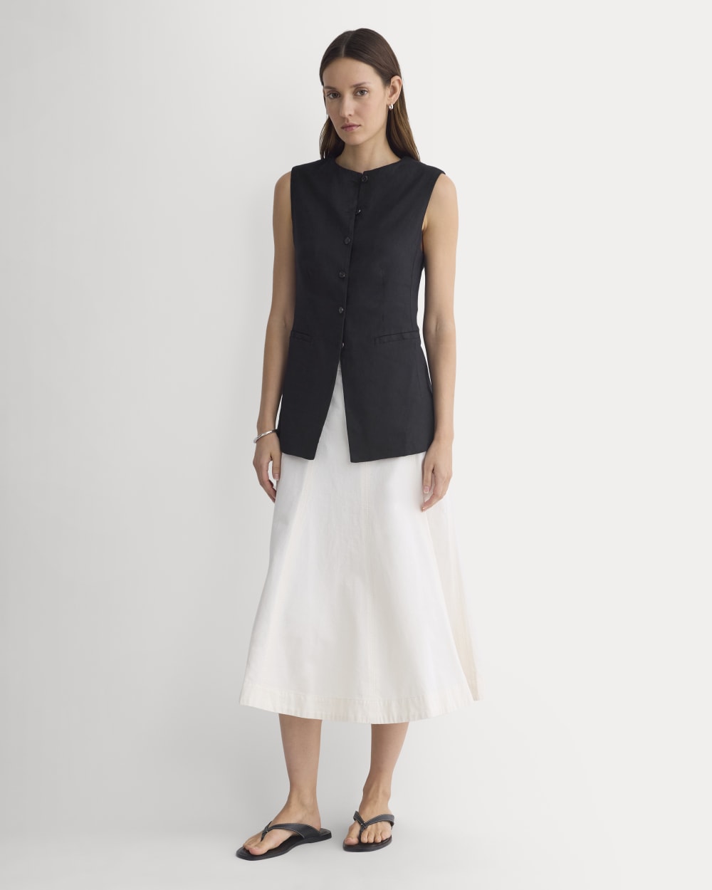 Long Vest in Stretch Linen | Black