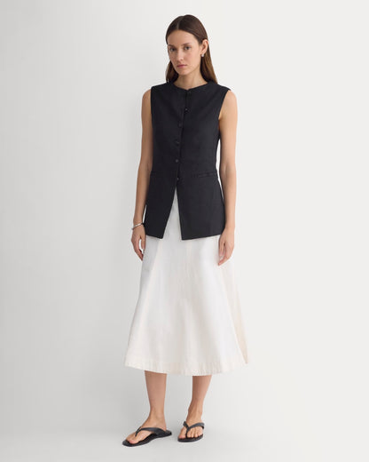 Long Vest in Stretch Linen | Black